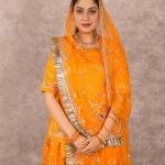 Orange Aari Sequins Work Poshak | Salma Work on Bamber Satin | Jaipurio Designer Collection